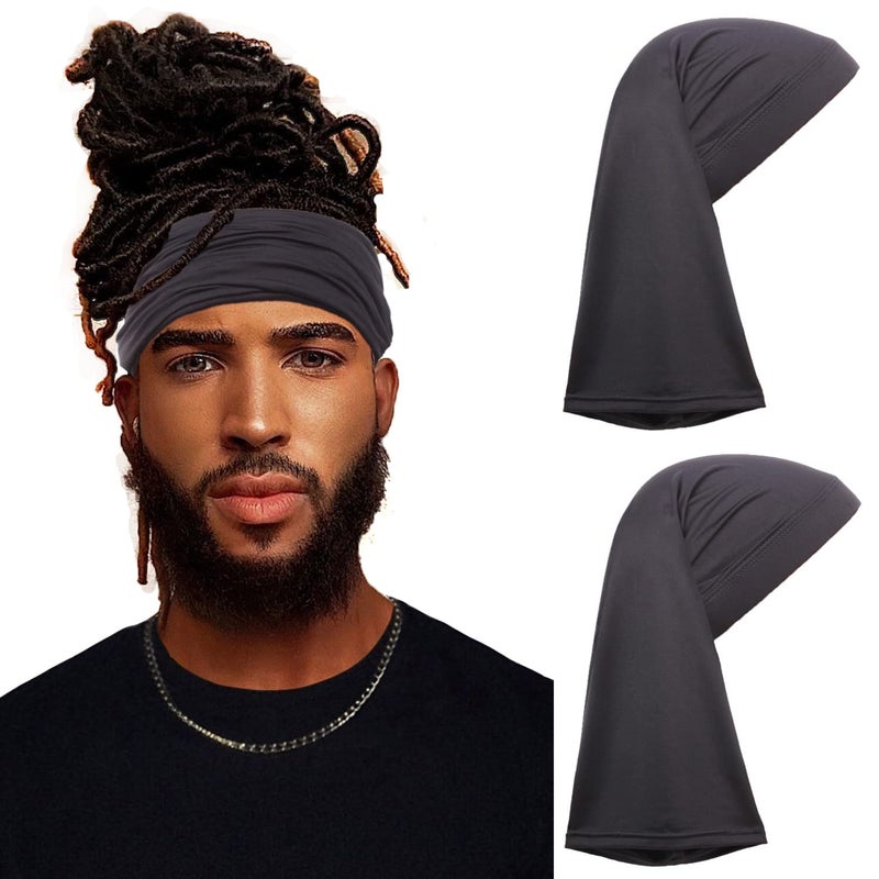 Leeven 2 Pieces Wide Elastic Loc Cap and Long Braid Cover for Full Hair, Stocking Sleep - Black - Image 1