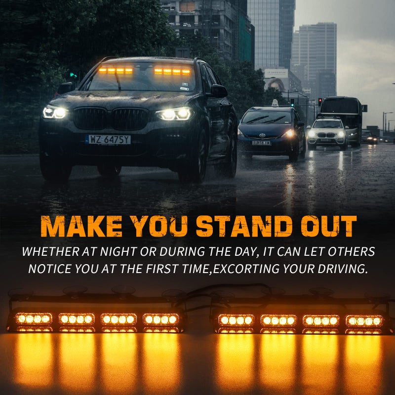 XRIDONSEN Emergency Dash Strobe Lights Amber Safety Flashing Warning w/Digital Display Controller Interior Front/Rear Windshield Deck Split Light Bar for Construction Vehicles Trucks (2x14 inch) - Image 2