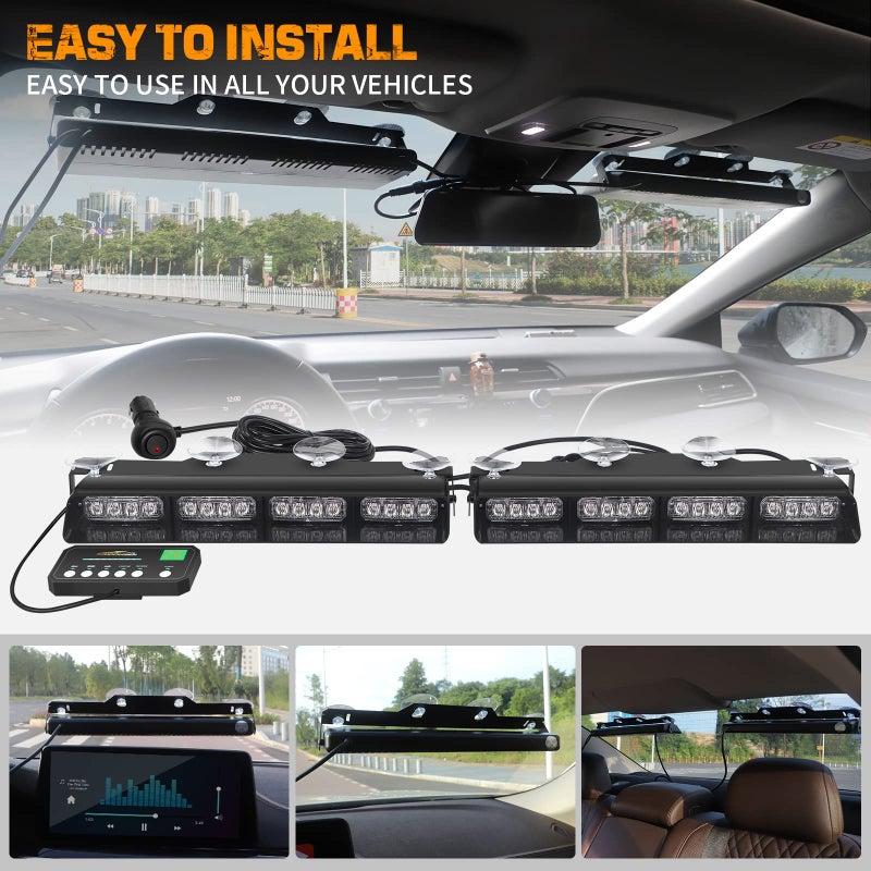 XRIDONSEN Emergency Dash Strobe Lights Amber Safety Flashing Warning w/Digital Display Controller Interior Front/Rear Windshield Deck Split Light Bar for Construction Vehicles Trucks (2x14 inch) - Image 4