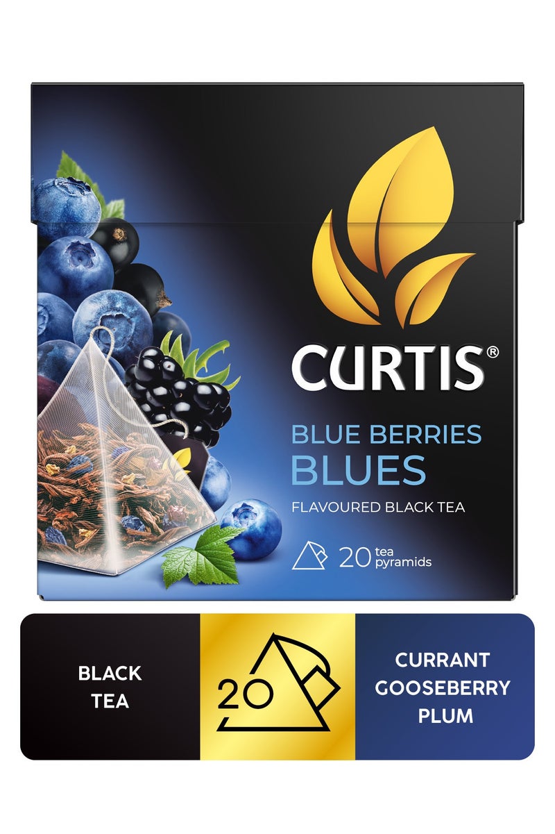 CURTIS Blue Berries Blues Ceylon Black Tea Blended With Berries Individual Pyramid 20 Tea Bags  - Image 1