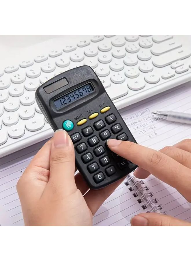 آلة حاسبة محمولة سوداء 8 أرقام شاشة كبيرة تعمل بالطاقة الشمسية والبطارية مدمجة للسفر والمكتب - Image 4
