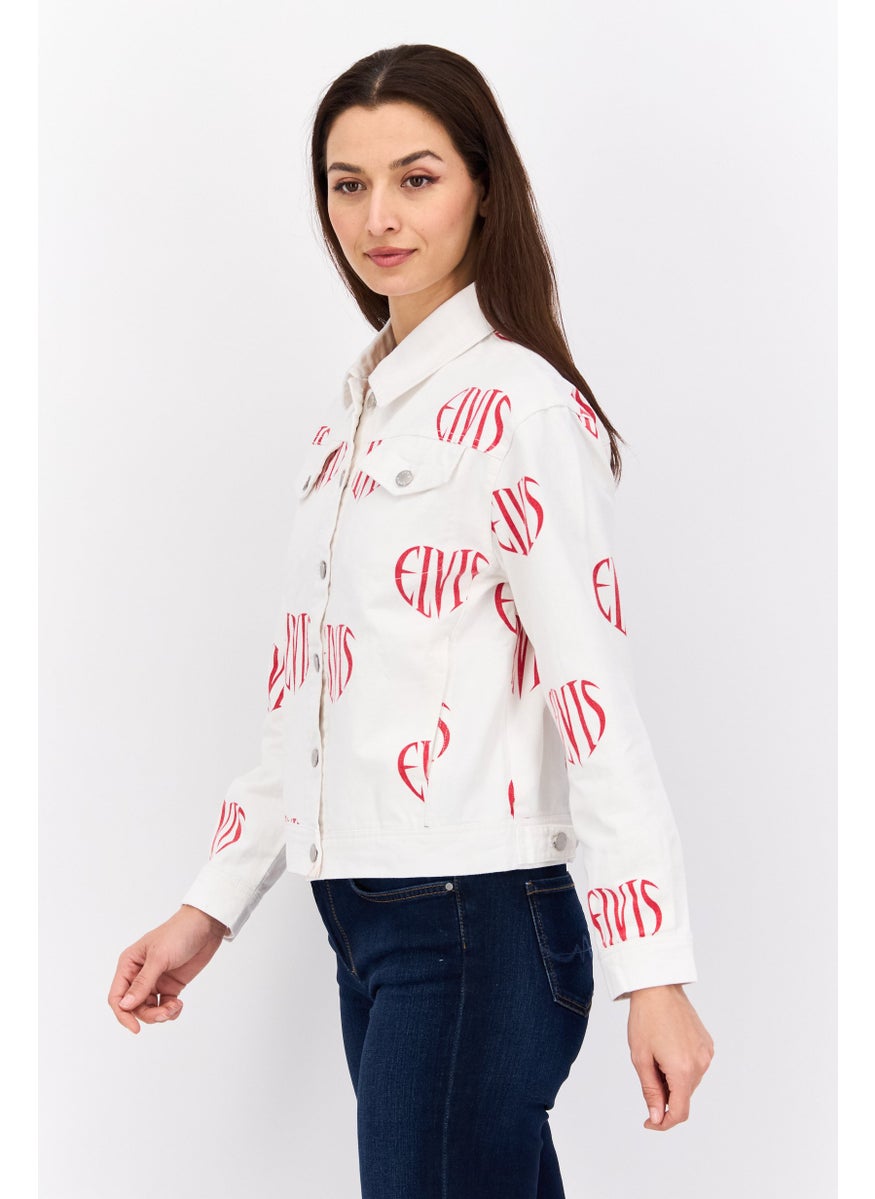 Elvis Presley - Women Printed Jacket Shirt, Off White - Image 1