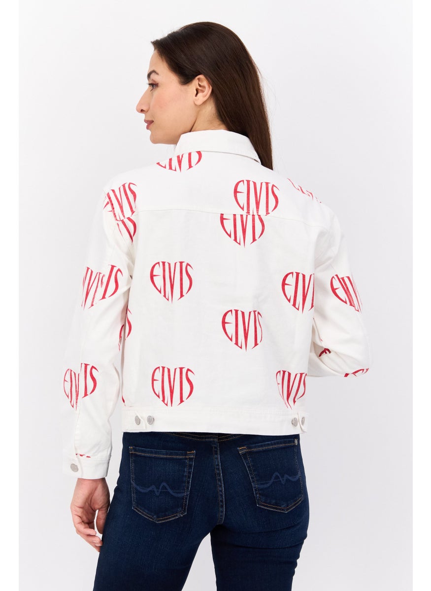 Elvis Presley - Women Printed Jacket Shirt, Off White - Image 1