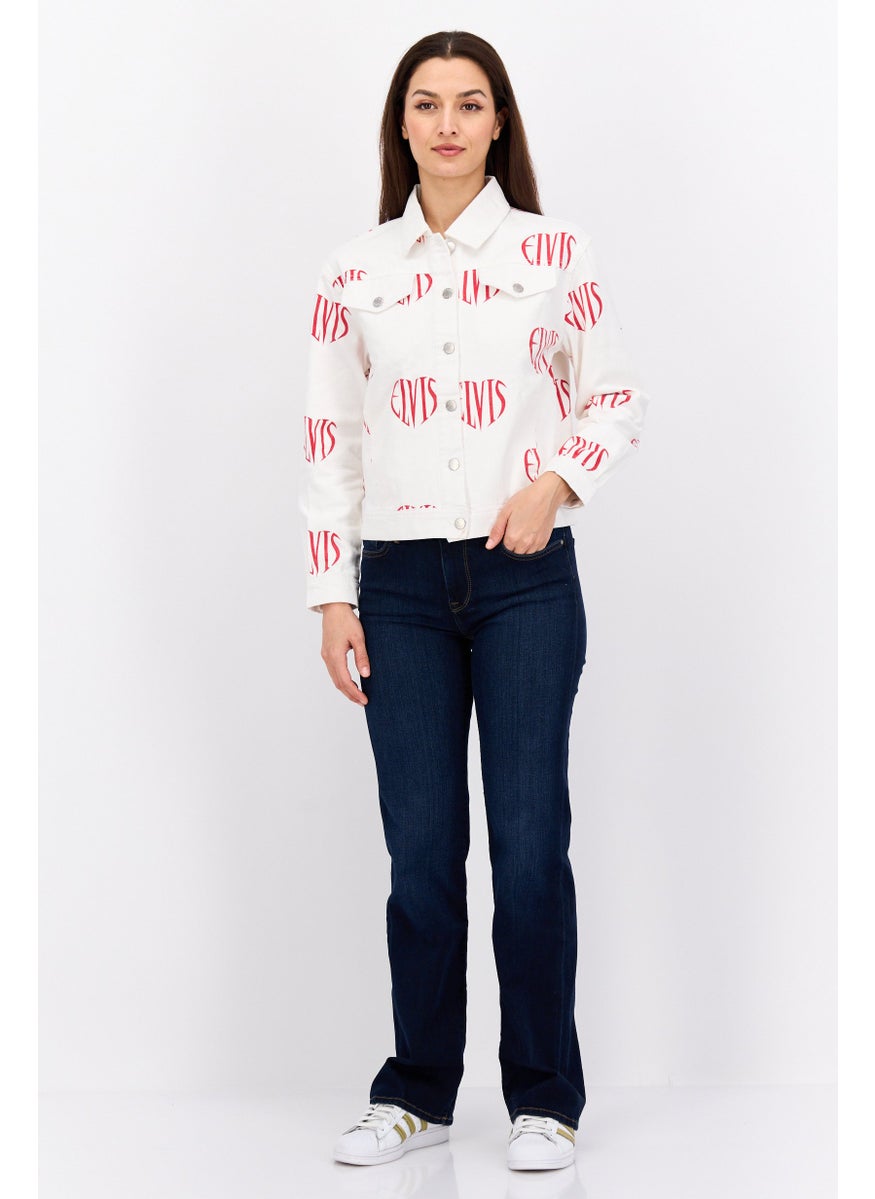 Elvis Presley - Women Printed Jacket Shirt, Off White - Image 1