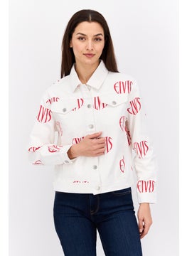 Women Printed Jacket Shirt, Off White