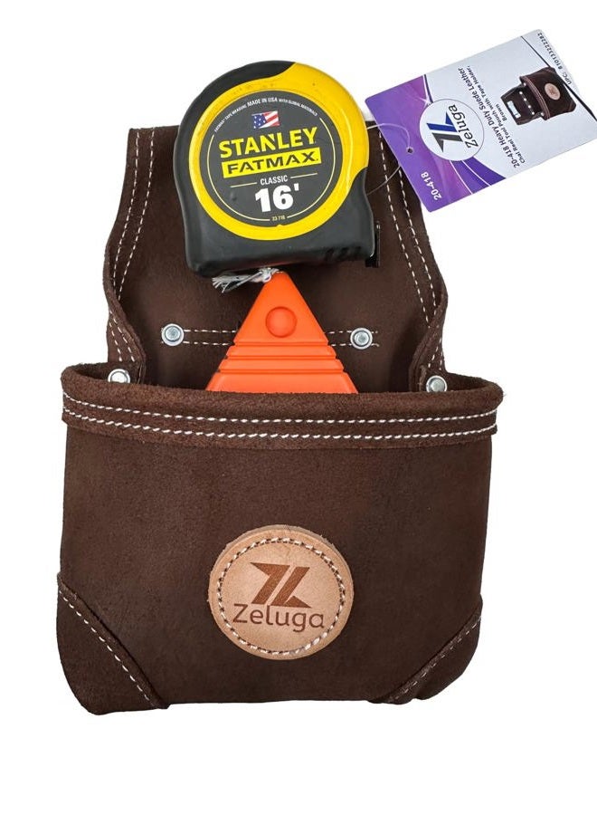 Zeluga 20-418 Heavy Duty Suede Leather Chal Reel Tool Pouch with Tape Holder, Brown - Image 4