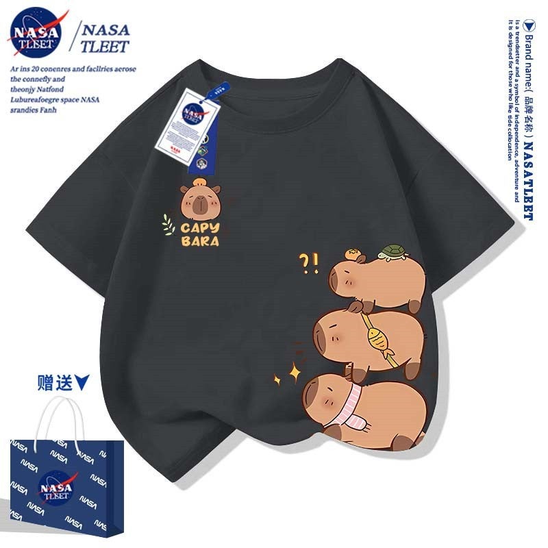 Nasa Co-Branded New Cartoon Kappibala Printed Crew Neck Bottoming Shirt Summer Men'S And Women'S Children'S Clothing Tide Brand T-Shirt - Image 1