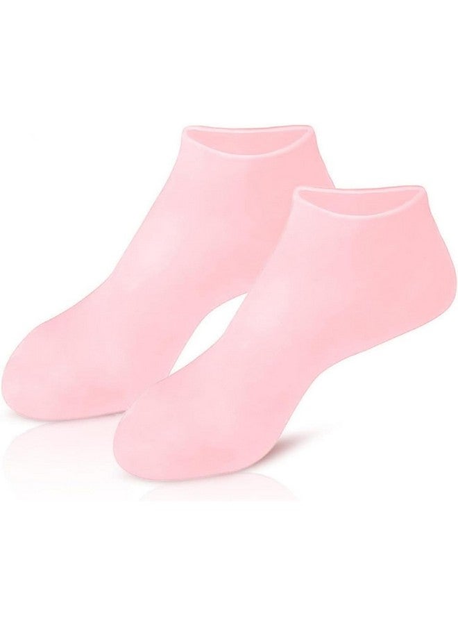 Hocimit Moisturising Gel Socks with Vitamin E, Pink, 22 cm x 10.2 cm, Non-slip Footprint Pattern, Cotton Blend - Image 3