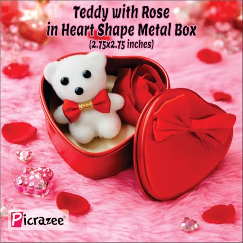 PICRAZEE Romantic Valentine Gift for Girlfriend/Wife (Gold Rose, Teddy & Rose in Heart Shape Metal Box, Heart Pendant, G-Card, Fridge Magnet) Gift for Her, Women, Girls - Image 4