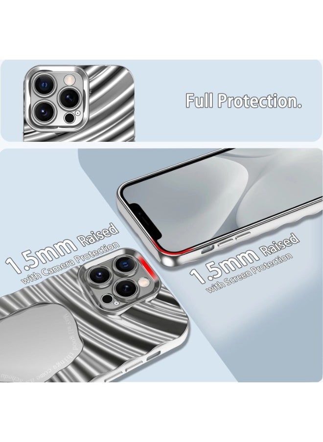 ShebSheb iPhone 14 Pro Max Case Silver Mirror Water Wave Pattern Cute Simple Stylish Aesthetic Personalized Design for Women Girls Electroplated Phone Case  - Image 2