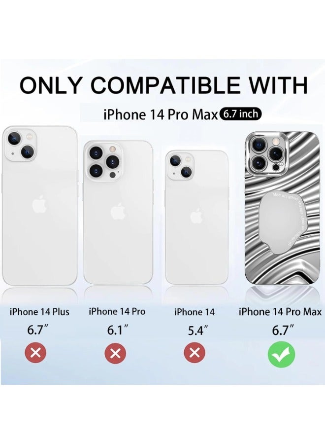 iPhone 14 Pro Max Case Silver Mirror Water Wave Pattern Cute Simple Stylish Aesthetic Personalized Design for Women Girls Electroplated Phone Case