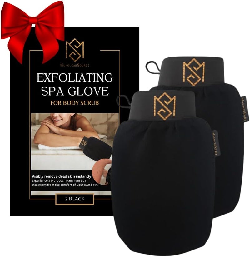 MS Exfoliating Glove Kessa Mitt Body Scrubber - Dead Skin Remover Shower Glove for Dead Skin Scrubbing and Deep Pore Cleansing - by MoroccanSource (2 Pack Black) - Image 1