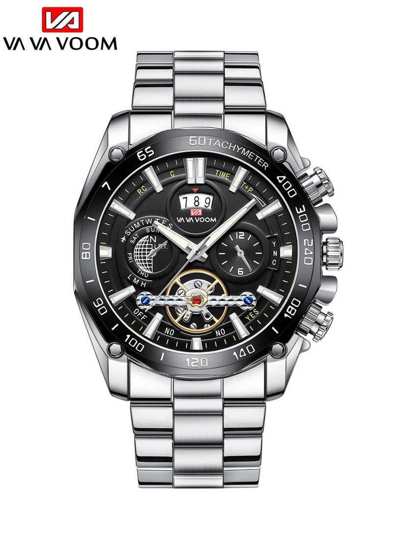 VA VA VOOM Men's Fashion Waterproof Stainless Steel Analog Quartz Watch - Silver - Image 1