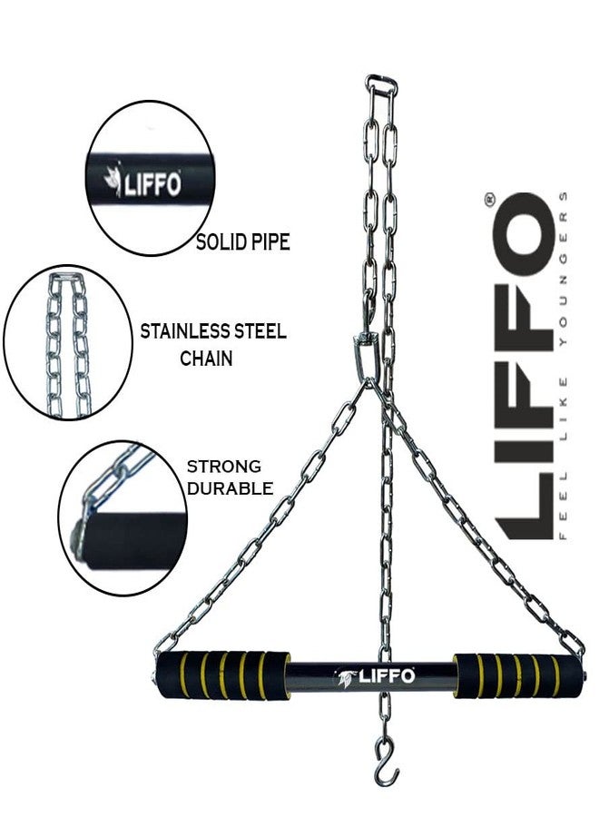 Liffo® Pull Up Bar Steel Height Increasing Chain Hanging Rod Exercise, Fitness, Chin-up Bar with Weight Lifting Gloves (5FT) - Image 2