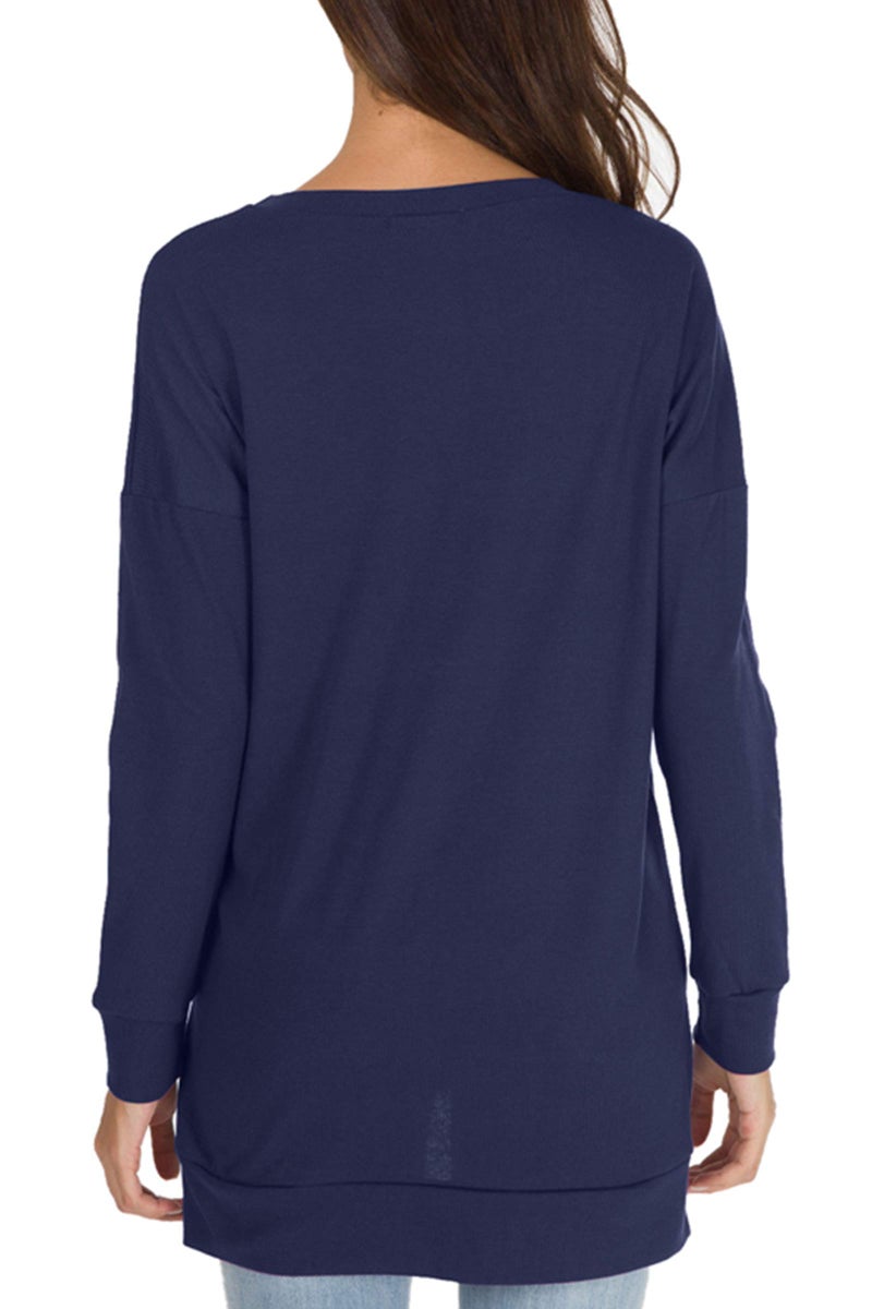levaca Womens Oversize Plain Side Split Loose Casual Baggy Pullover Deep Blue M - Image 4
