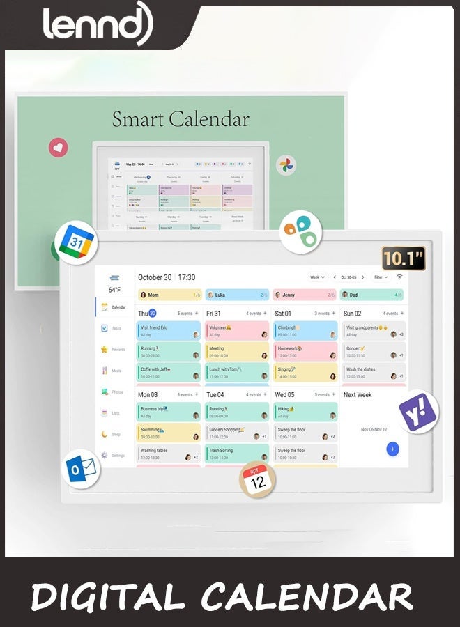 LENND 10.1 Inch Digital Calendar - Chore Chart, Meal Planner, Rewards System, Photo Display, Smart Electronic Calendar Touchscreen Interactive Display for Family Schedules Seamless Scheduling White - Image 1