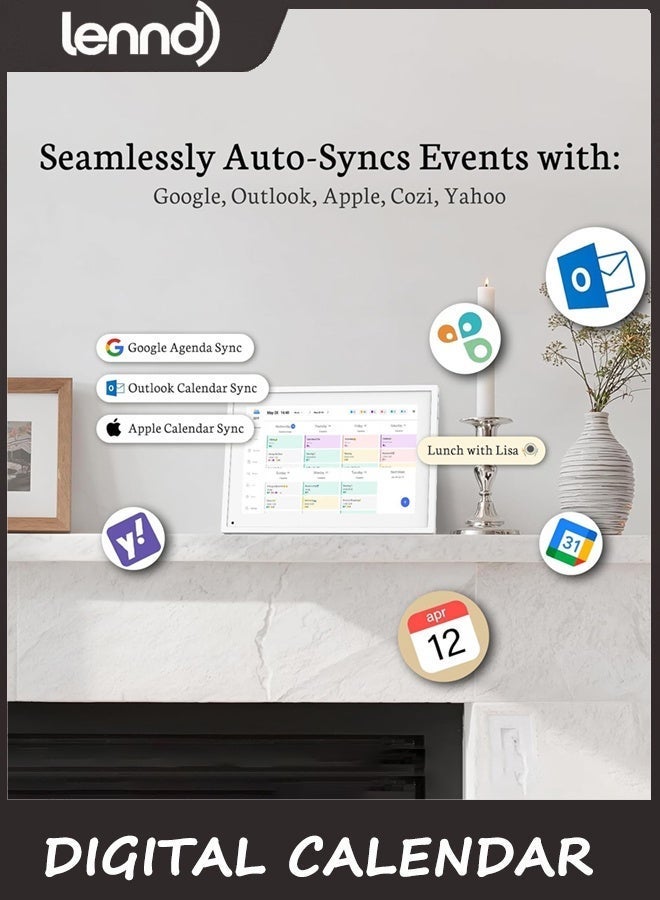 LENND 10.1 Inch Digital Calendar - Chore Chart, Meal Planner, Rewards System, Photo Display, Smart Electronic Calendar Touchscreen Interactive Display for Family Schedules Seamless Scheduling White - Image 2