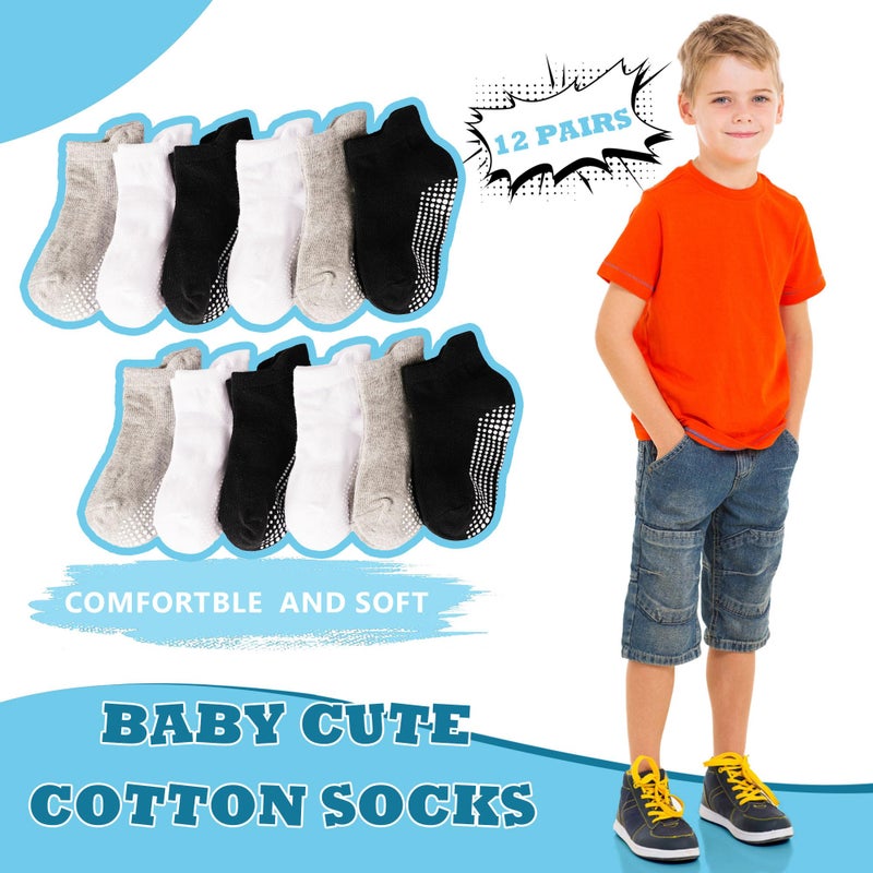 Tphon Non Slip Toddler Socks 12 Pairs Kids Grip Sock for Boys Girls Baby Ankle Socks with Gripper for 1-3 Year Children - Image 5