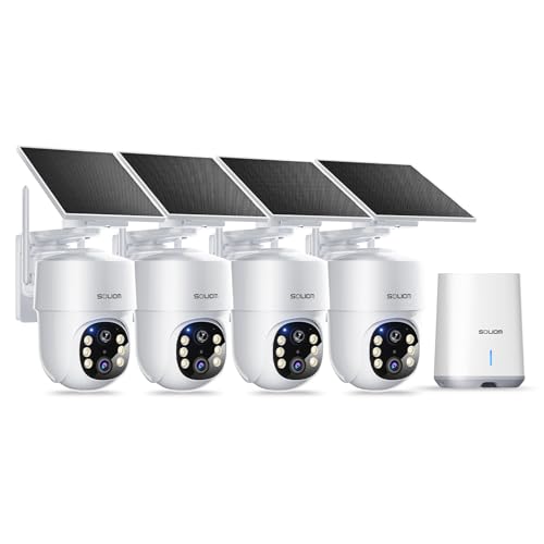 SOLIOM- 5MP Security Cameras Wireless Outdoor, No Subscription & Solar Powered,4-Cam Pack Cameras for Home Security with 360° Auto Motion Tracking, 3K Color Night Vision,5G & 2.4G Router Compatible - Image 1