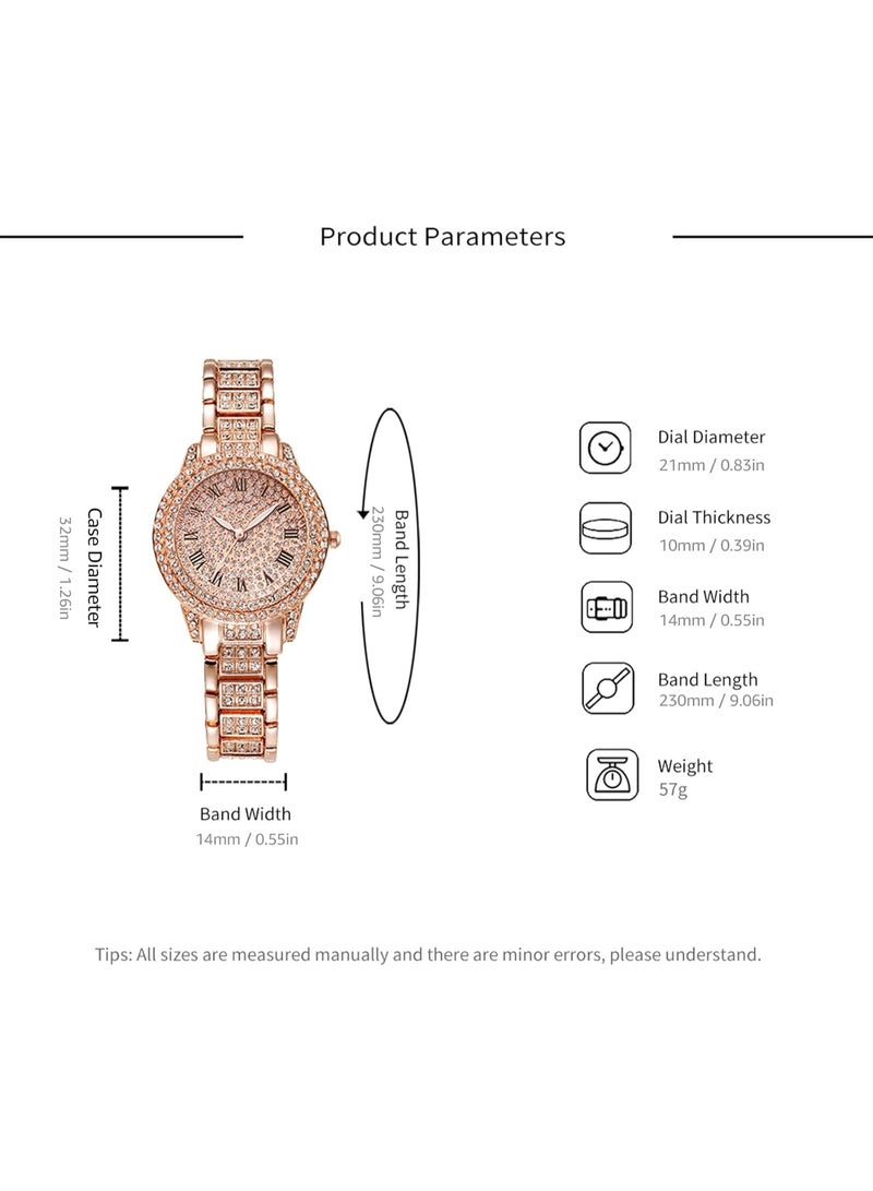 XR72208 Luxurious Bling Full-Crystal Decorated Women Wristwatch Retro Classic Watch with Roman Numerals Analog Quartz Wristband Stylish Dress Watch with Alloy Strap-SiIver - Image 4