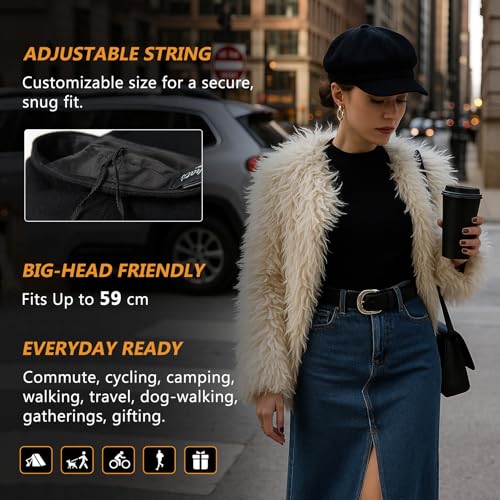 Comhats Winter Newsboy Hat for Women Satin Lined Wool Beret Caps Fashion Warm Brim Cute Visor Ladies Cabbie Pageboy Paperboy Fall Baker Black Medium - Image 2