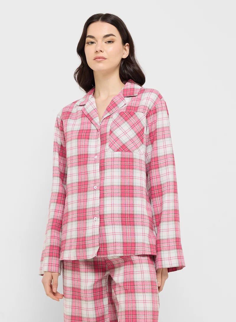 Ginger Checkered Button Down Shirt & Pyjama Set