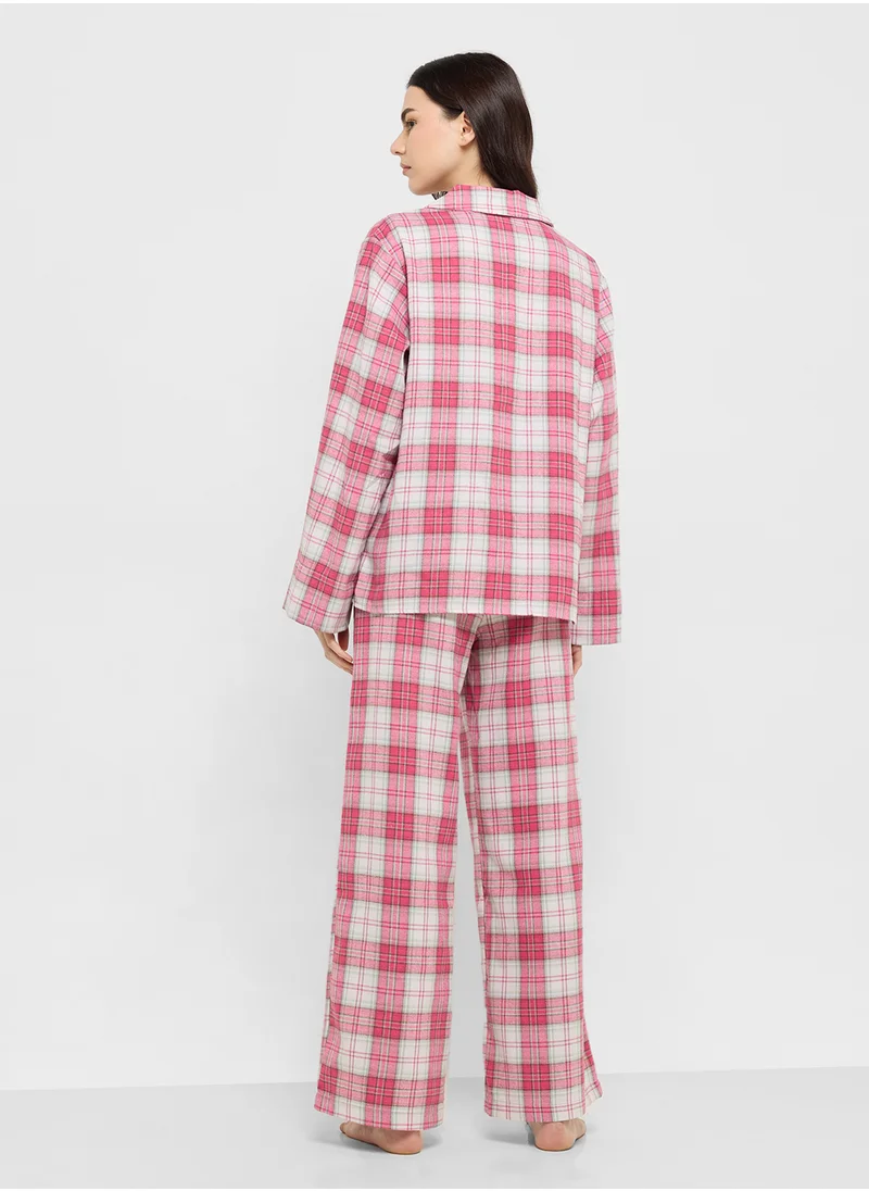 Ginger Checkered Button Down Shirt & Pyjama Set