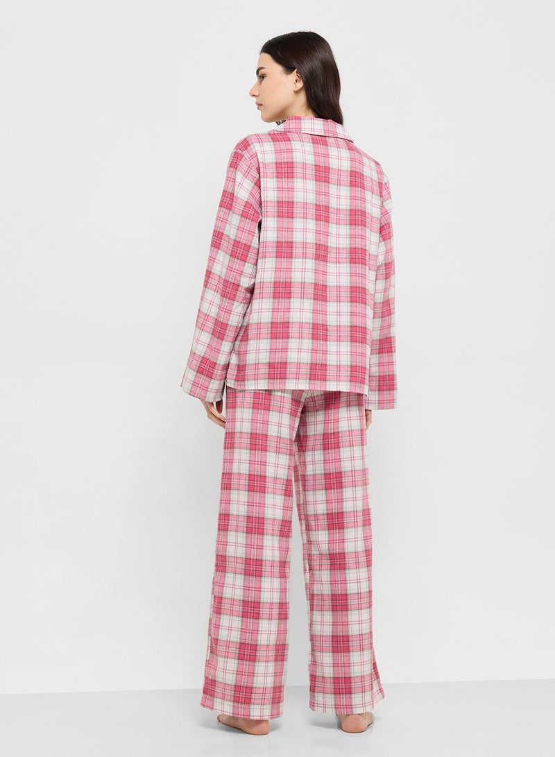 Ginger Checkered Button Down Shirt & Pyjama Set - Image 2