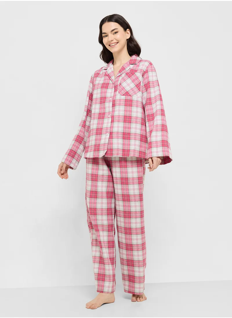 Ginger Checkered Button Down Shirt & Pyjama Set