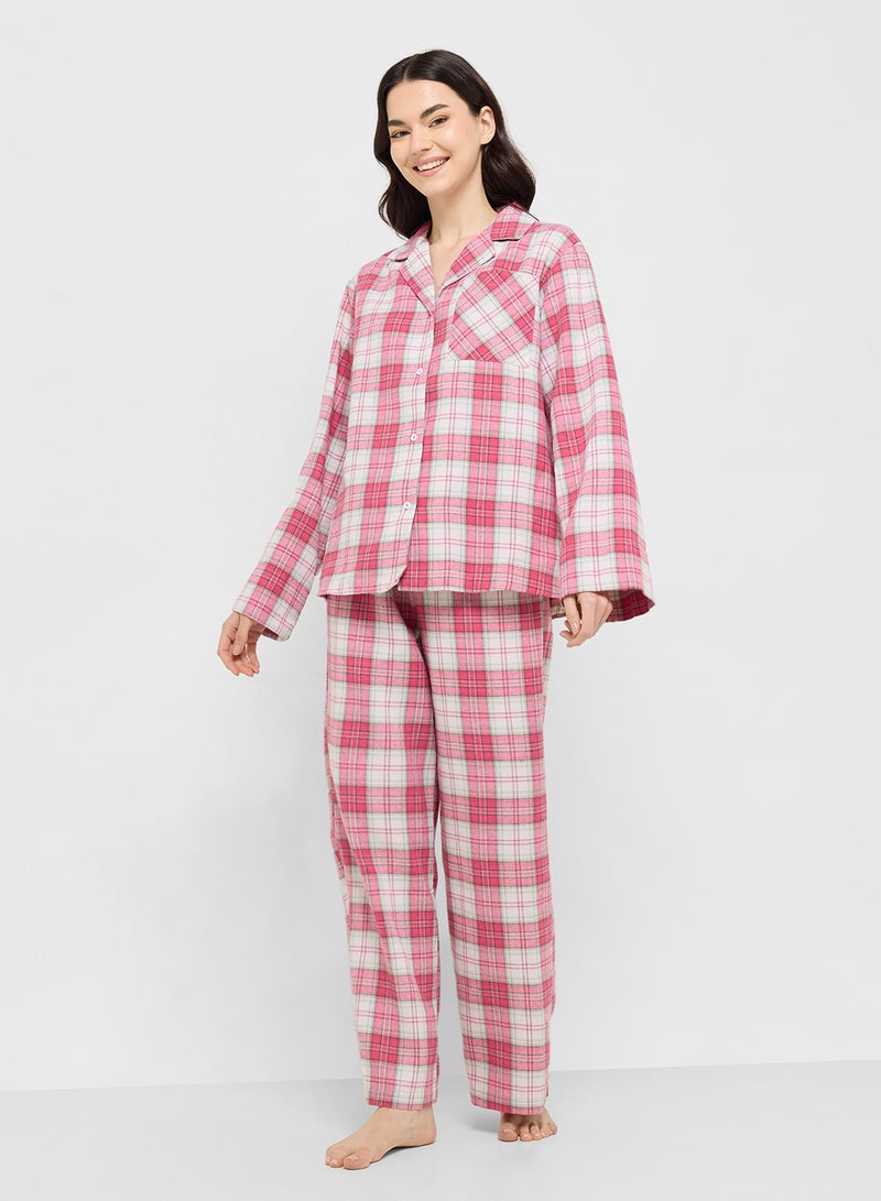 Ginger Checkered Button Down Shirt & Pyjama Set - Image 1