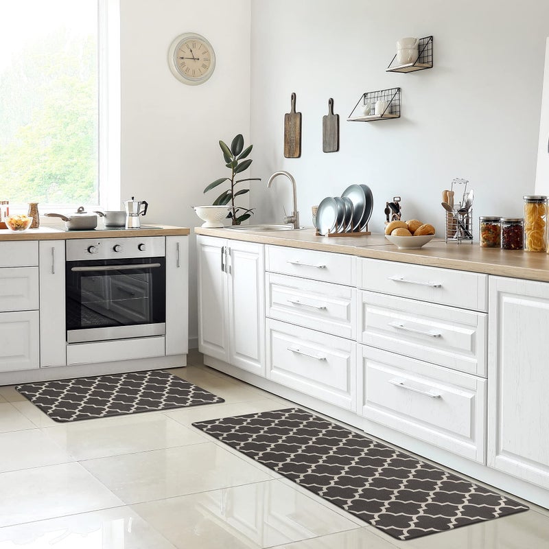 ComfiLife Kitchen Mats for Floor 2 PCs  Cushioned Anti Fatigue Kitchen Rug for Comfortable Standing  Waterproof Easy Clean Nonslip Thick Kitchen Mat Set for Home Office Sink Laundry Brown