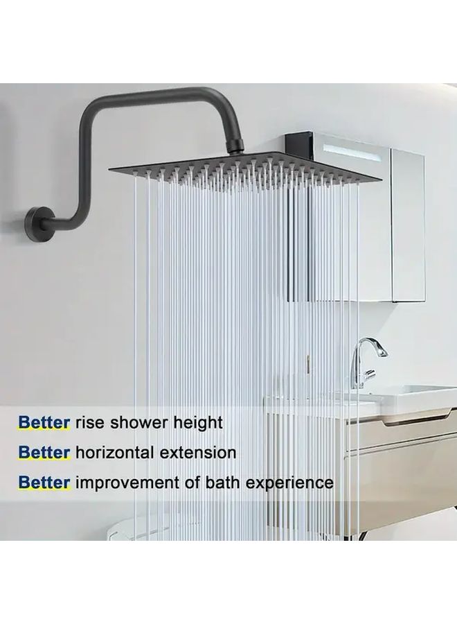 Modern Bathroom Accessory 13 Inch Matte Black S Shaped Stainless Steel Shower Extension Arm with Flange and Teflon Tape High Rise G1 2 Connection Shower Head Extension - Image 2
