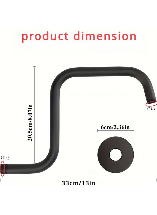 Modern Bathroom Accessory 13 Inch Matte Black S Shaped Stainless Steel Shower Extension Arm with Flange and Teflon Tape High Rise G1 2 Connection Shower Head Extension - Image 3