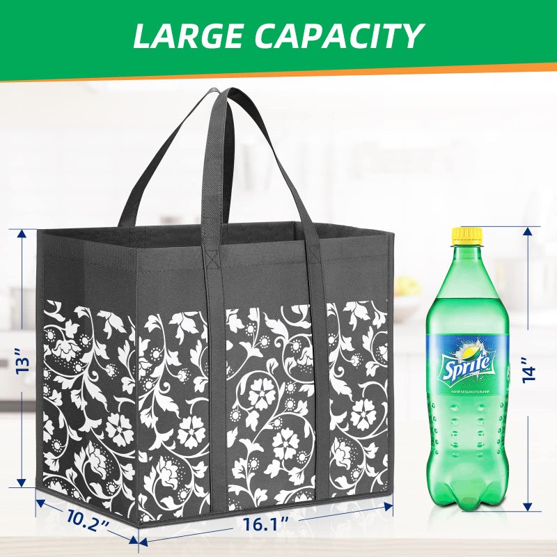 WOWBOX WOWBOX Reusable Grocery Bags Foldable Tote Bags bulk with Reinforced Handles Shopping Bags for Groceries Heavy Duty Large bags Kitchen Reusable Grocery Bags with Waterproof Coating 10-Pack  Grey - Image 2