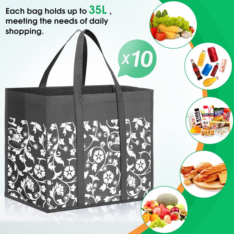 WOWBOX WOWBOX Reusable Grocery Bags Foldable Tote Bags bulk with Reinforced Handles Shopping Bags for Groceries Heavy Duty Large bags Kitchen Reusable Grocery Bags with Waterproof Coating 10-Pack  Grey - Image 4