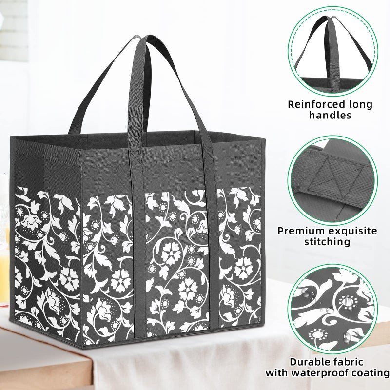 WOWBOX WOWBOX Reusable Grocery Bags Foldable Tote Bags bulk with Reinforced Handles Shopping Bags for Groceries Heavy Duty Large bags Kitchen Reusable Grocery Bags with Waterproof Coating 10-Pack  Grey - Image 5