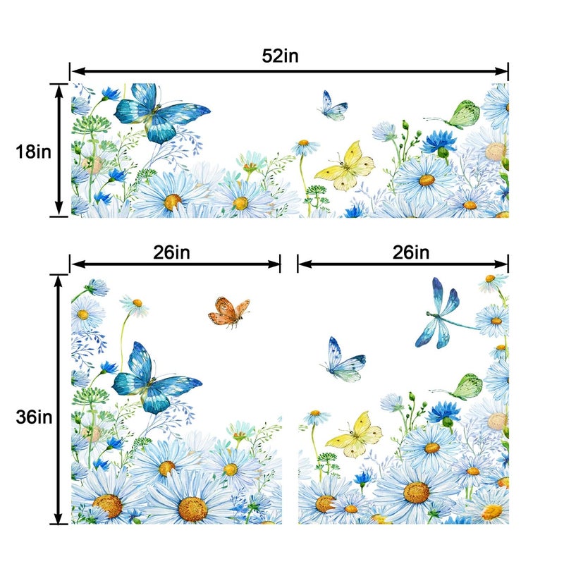 TQFZP Spring Watercolor Flowers Kitchen Curtains Short and Valance Set Daisies Butterflies Wildflowers Blue Fabric Curtain Drapes Cafe Curtains Valance for Home Decor - Image 3
