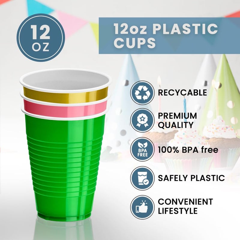 DecorRack Gold Plastic Cups  12 oz Disposable Cups  Party Supplies (60 Count) - Image 3