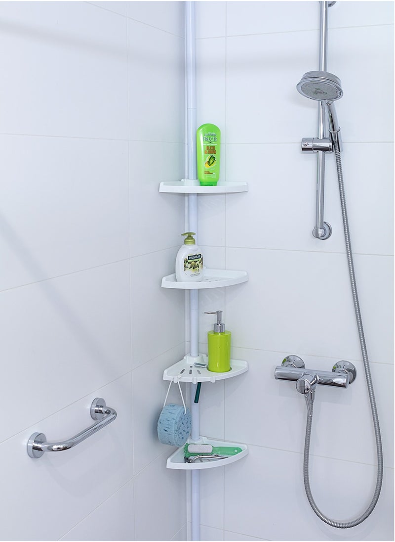 ProPremier - Multi-Functional Bathroom Corner 4 Tier Adjustable Rustproof Shower Caddy Telescopic Shelf Wall Rack Organizer, Shelves Tray Hooks Wall Mounted Storage Rack - Image 1