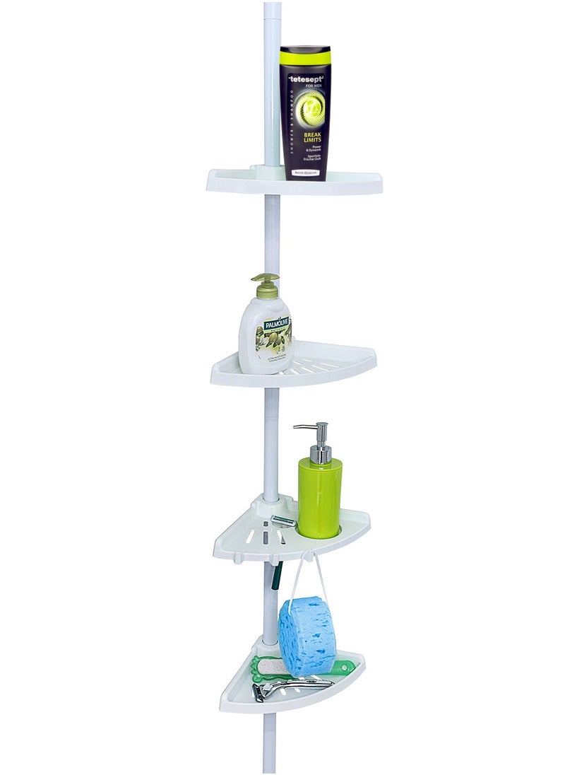 ProPremier - Multi-Functional Bathroom Corner 4 Tier Adjustable Rustproof Shower Caddy Telescopic Shelf Wall Rack Organizer, Shelves Tray Hooks Wall Mounted Storage Rack - Image 1