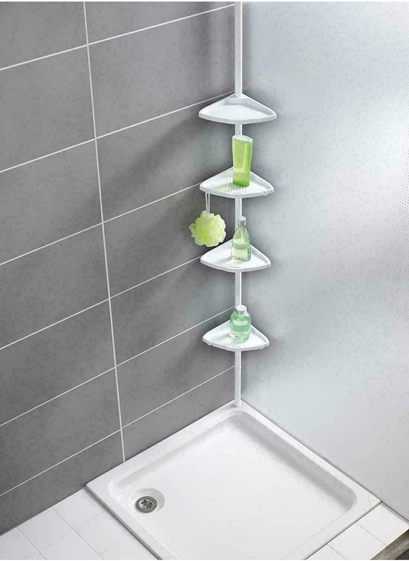 ProPremier - Multi-Functional Bathroom Corner 4 Tier Adjustable Rustproof Shower Caddy Telescopic Shelf Wall Rack Organizer, Shelves Tray Hooks Wall Mounted Storage Rack - Image 1
