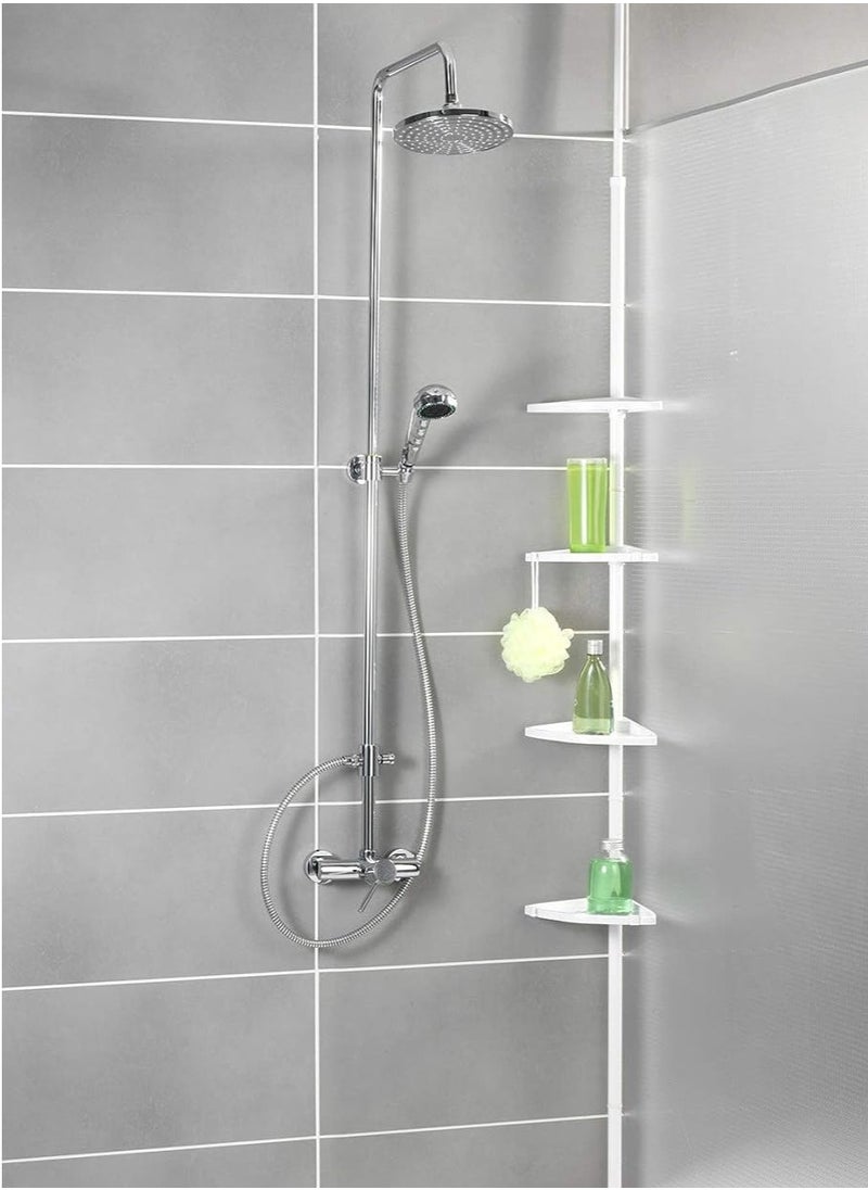 ProPremier - Multi-Functional Bathroom Corner 4 Tier Adjustable Rustproof Shower Caddy Telescopic Shelf Wall Rack Organizer, Shelves Tray Hooks Wall Mounted Storage Rack - Image 1