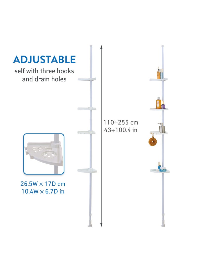 ProPremier - Multi-Functional Bathroom Corner 4 Tier Adjustable Rustproof Shower Caddy Telescopic Shelf Wall Rack Organizer, Shelves Tray Hooks Wall Mounted Storage Rack - Image 1