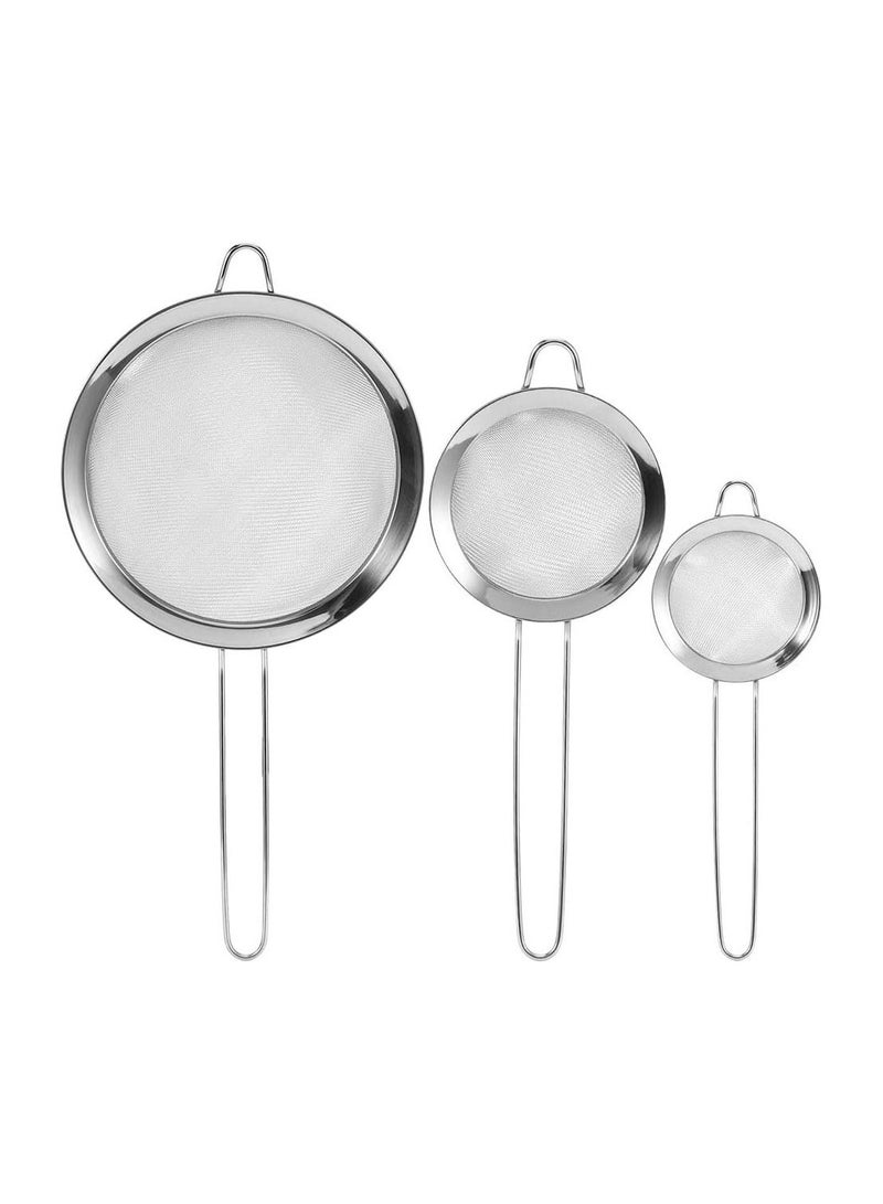 DubaiGallery 3Pcs Stainless Steel Mesh Filter Strainer Flour Sieve Food Residue Filte - Image 1