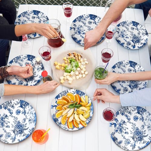 Suclain 60 Pcs Blue Plastic Floral Plates Disposable Heavy Duty White with Blue Floral 9" Dinner Plate and 7" Dessert Plate, Disposable Plastic Plates for Party Birthday Bridal Shower - Image 4