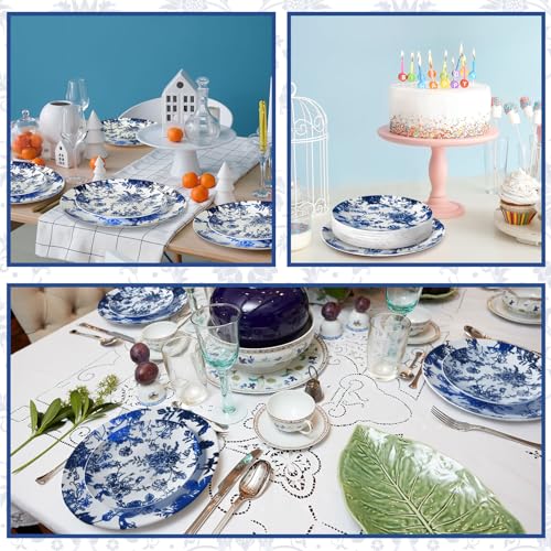 Suclain 60 Pcs Blue Plastic Floral Plates Disposable Heavy Duty White with Blue Floral 9" Dinner Plate and 7" Dessert Plate, Disposable Plastic Plates for Party Birthday Bridal Shower - Image 5