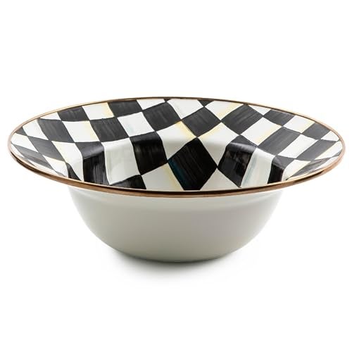 mackenzie childs MACKENZIE-CHILDS Enamel Serving Bowl, Enamel Serveware Bowl, 12 Inches, Black-and-White Courtly Check - Image 1
