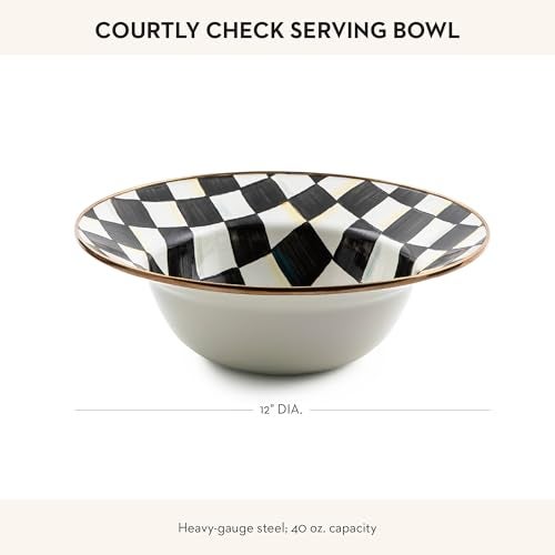 mackenzie childs MACKENZIE-CHILDS Enamel Serving Bowl, Enamel Serveware Bowl, 12 Inches, Black-and-White Courtly Check - Image 4