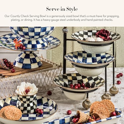 mackenzie childs MACKENZIE-CHILDS Enamel Serving Bowl, Enamel Serveware Bowl, 12 Inches, Black-and-White Courtly Check - Image 2