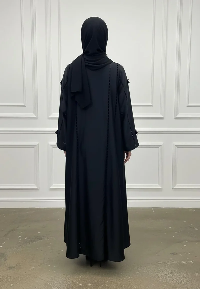 Nukhbaa Floral Applique Abaya |Linen-Blend Fabric-932